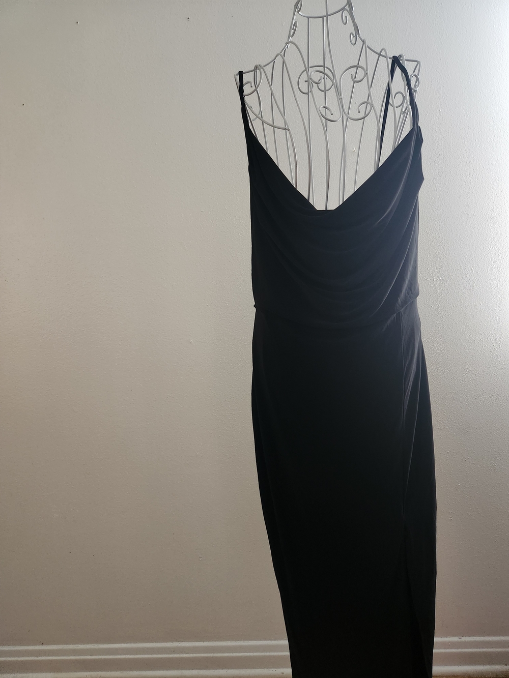 Black Cowl Neck Maxi Dress - Slinky Spaghetti Strap Slip Gown